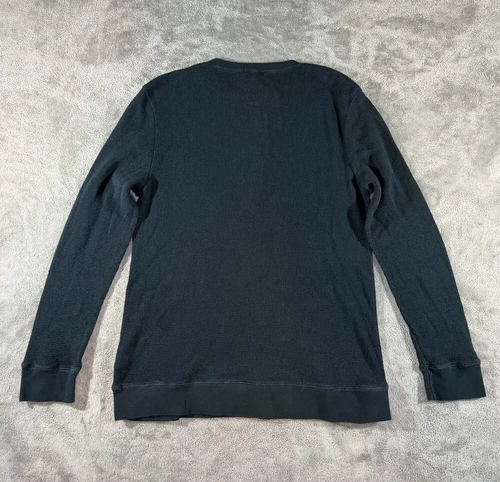 True Religion Men's Waffle Knit Long Sleeve Henley Shirt in Black, L